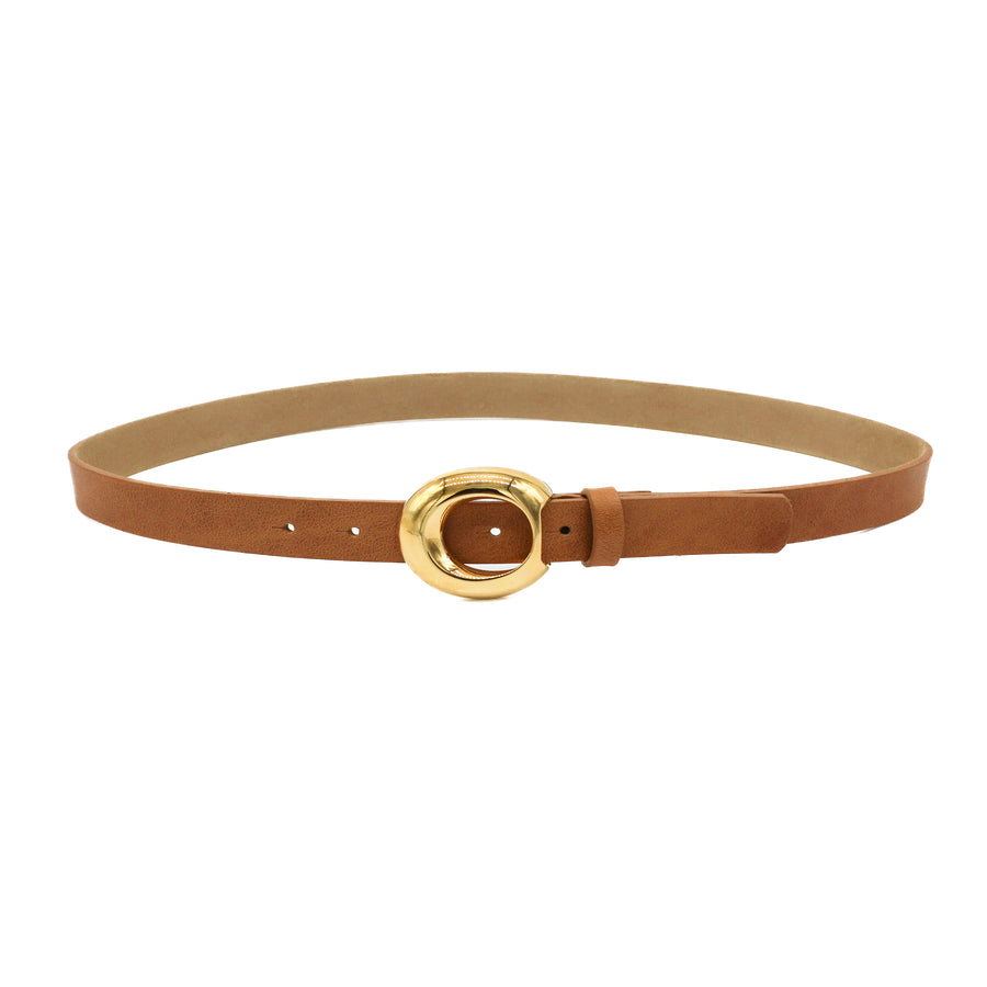 Aamira Belt - Tan Leather Circular Gold Buckle - Streets Ahead