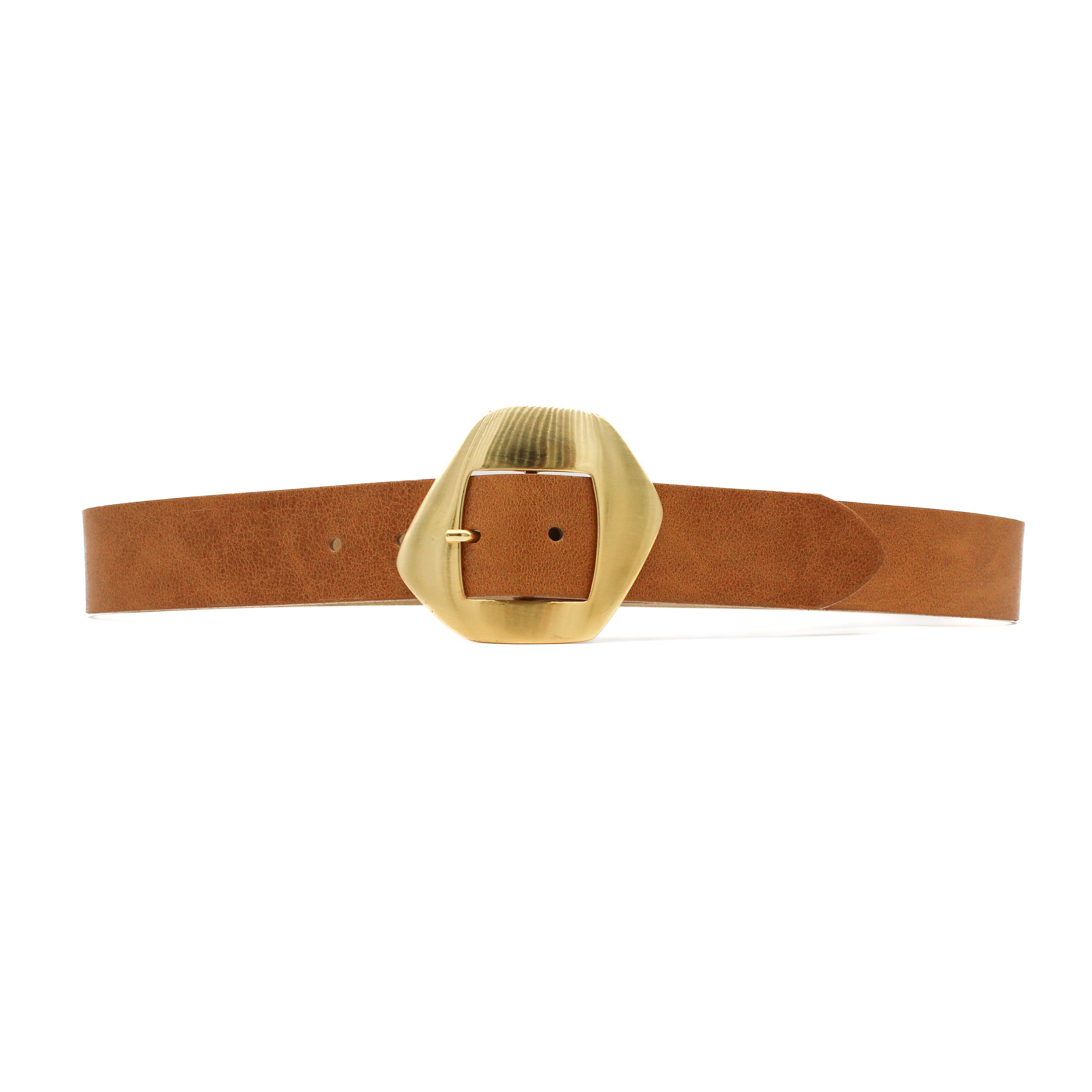 Talia Belt in tan Italian leather with satin gold organic-shaped buckle, Streets Ahead