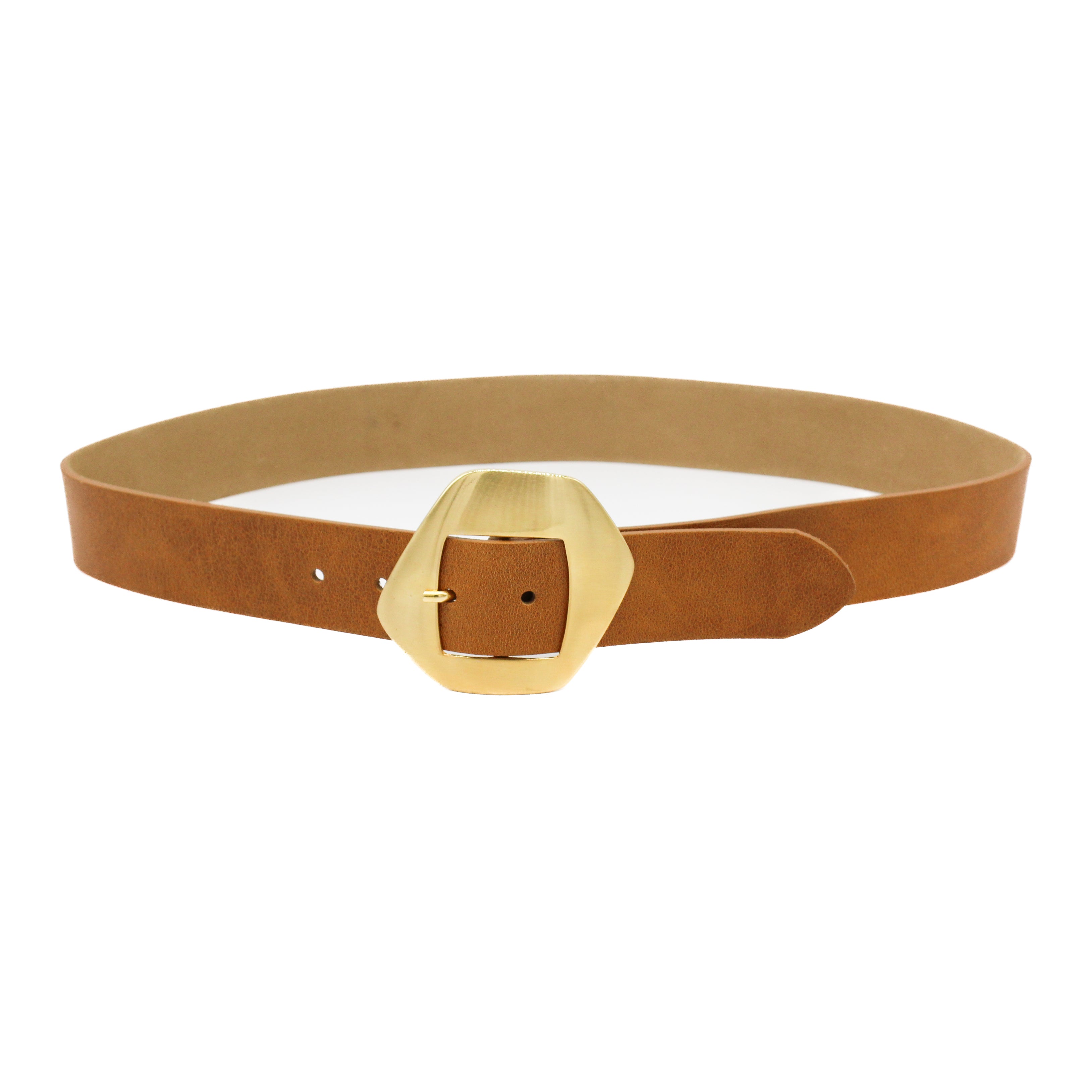 Talia Belt - Tan Leather Belt Gold Buckle - Streets Ahead