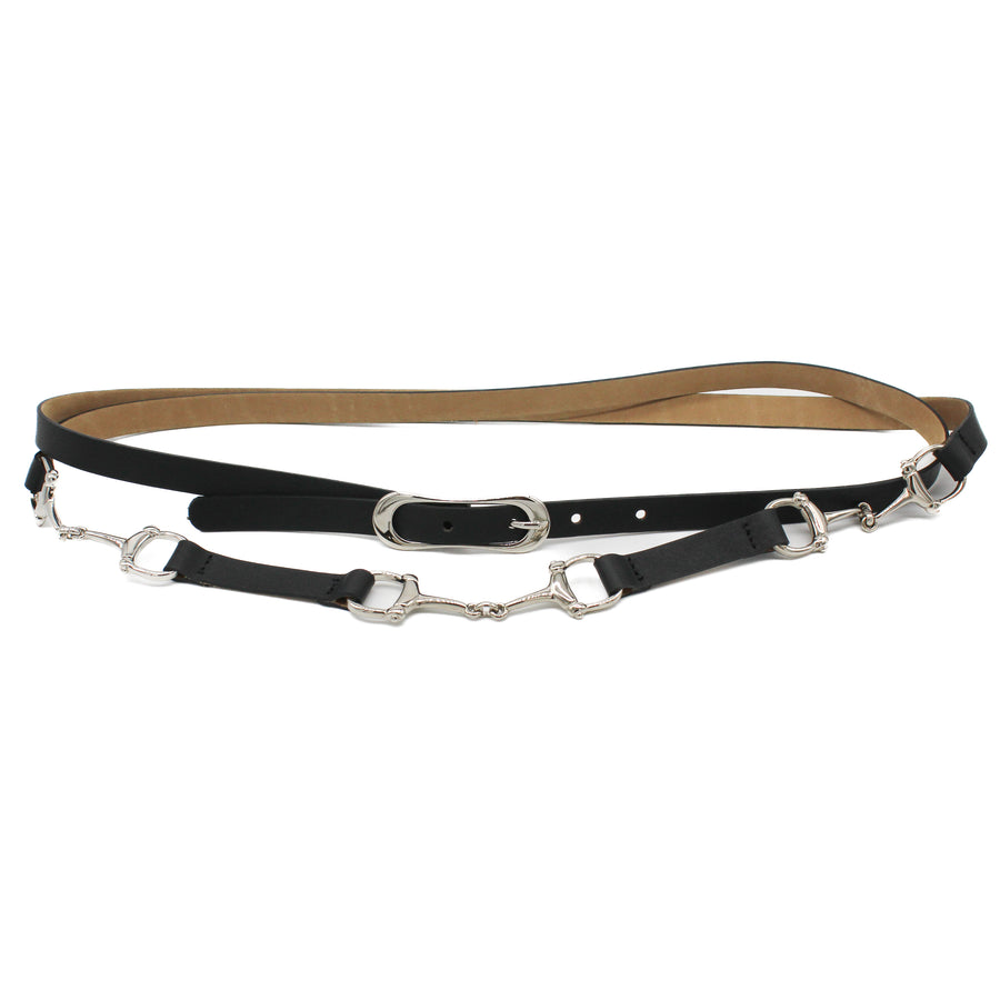Dodge Double Wrap - Black Leather Belt Silver Equestrian Hardware - Streets Ahead 