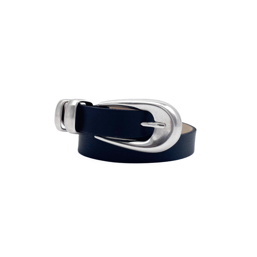 Danica Belt - Silver Western Buckle Set Black Leather Belt - Streets Ahead