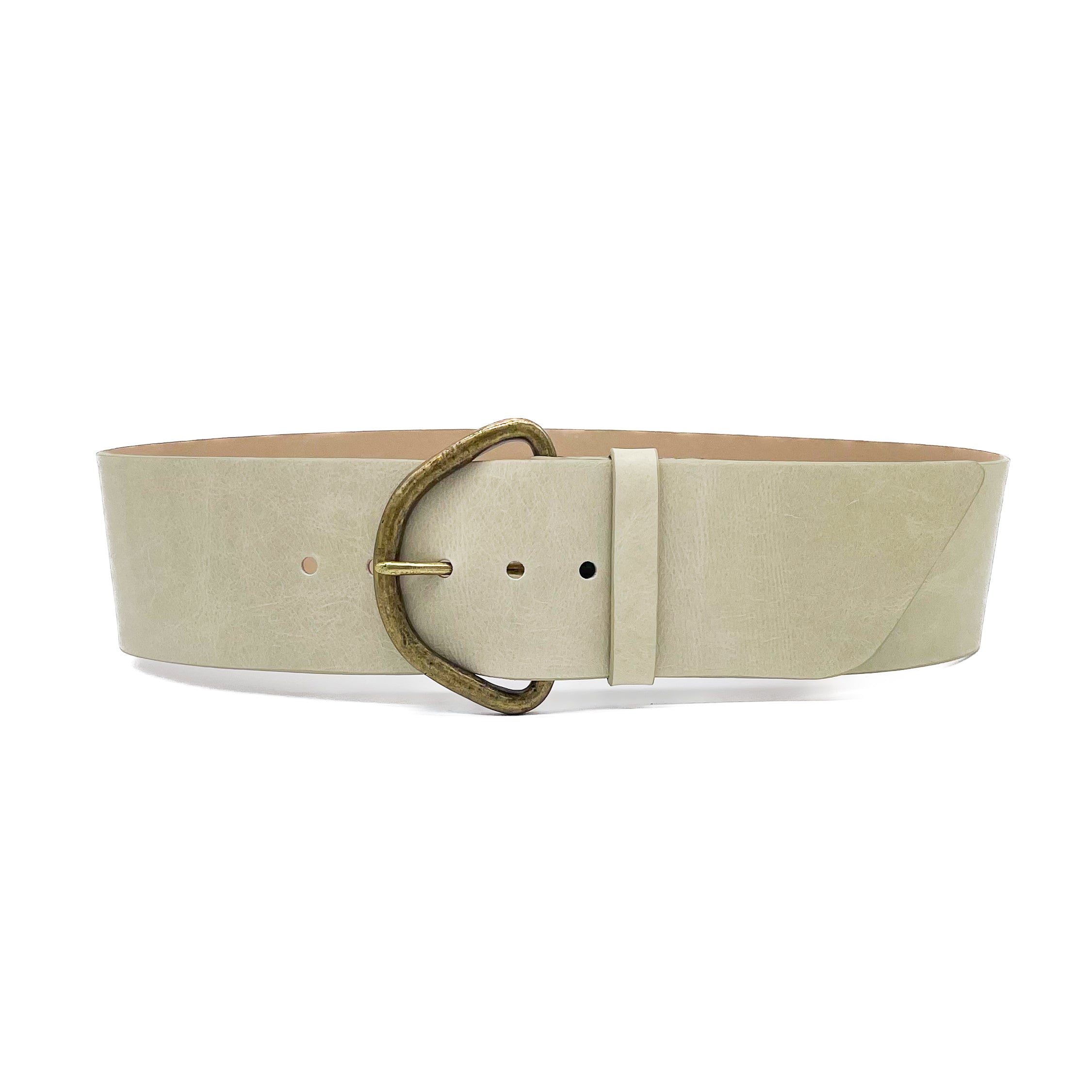 Lorelei Belt in distressed bone Italian leather with vintage brass buckle, Streets Ahead