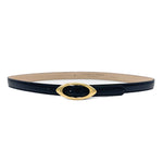 Felicity Belt - Narrow Black Feather Edge Leather Belt Gold Buckle - Streets Ahead