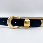 Kaya Belt - Black Leather Belt Three-Piece Gold Buckle Set - Streets Ahead