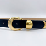 Kaya Belt - Black Leather Belt Three-Piece Gold Buckle Set - Streets Ahead
