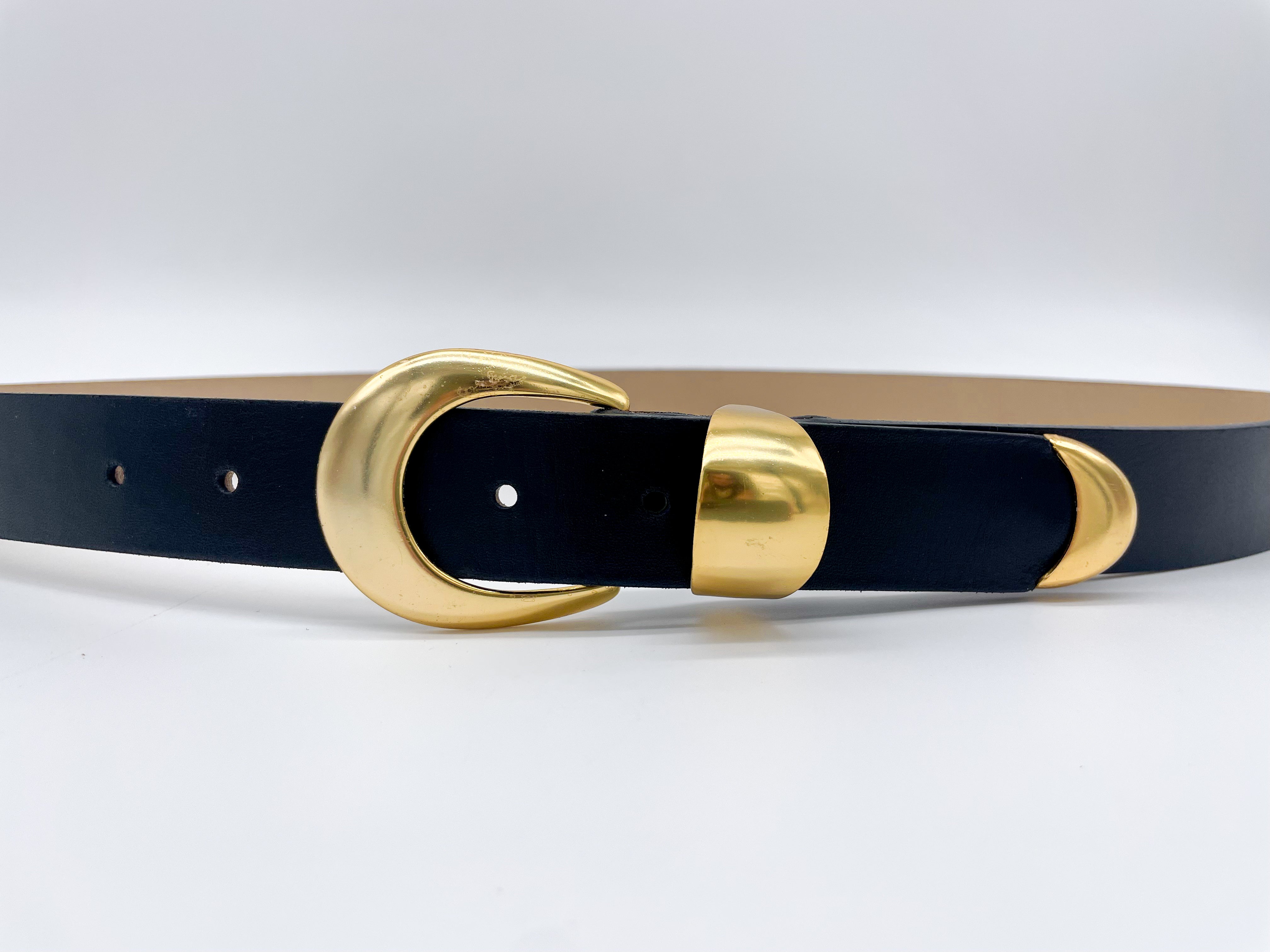 Kaya Belt - Black Leather Belt Three-Piece Gold Buckle Set - Streets Ahead