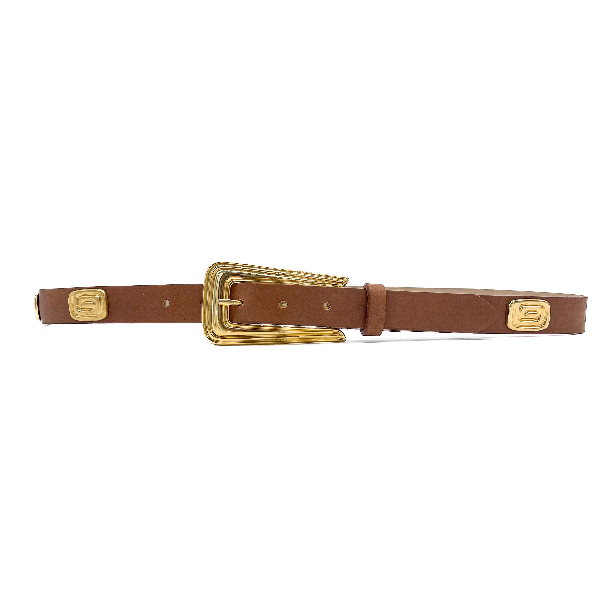 Cleo Belt in smooth tan Italian leather with vintage gold buckle and hardware, Streets Ahead