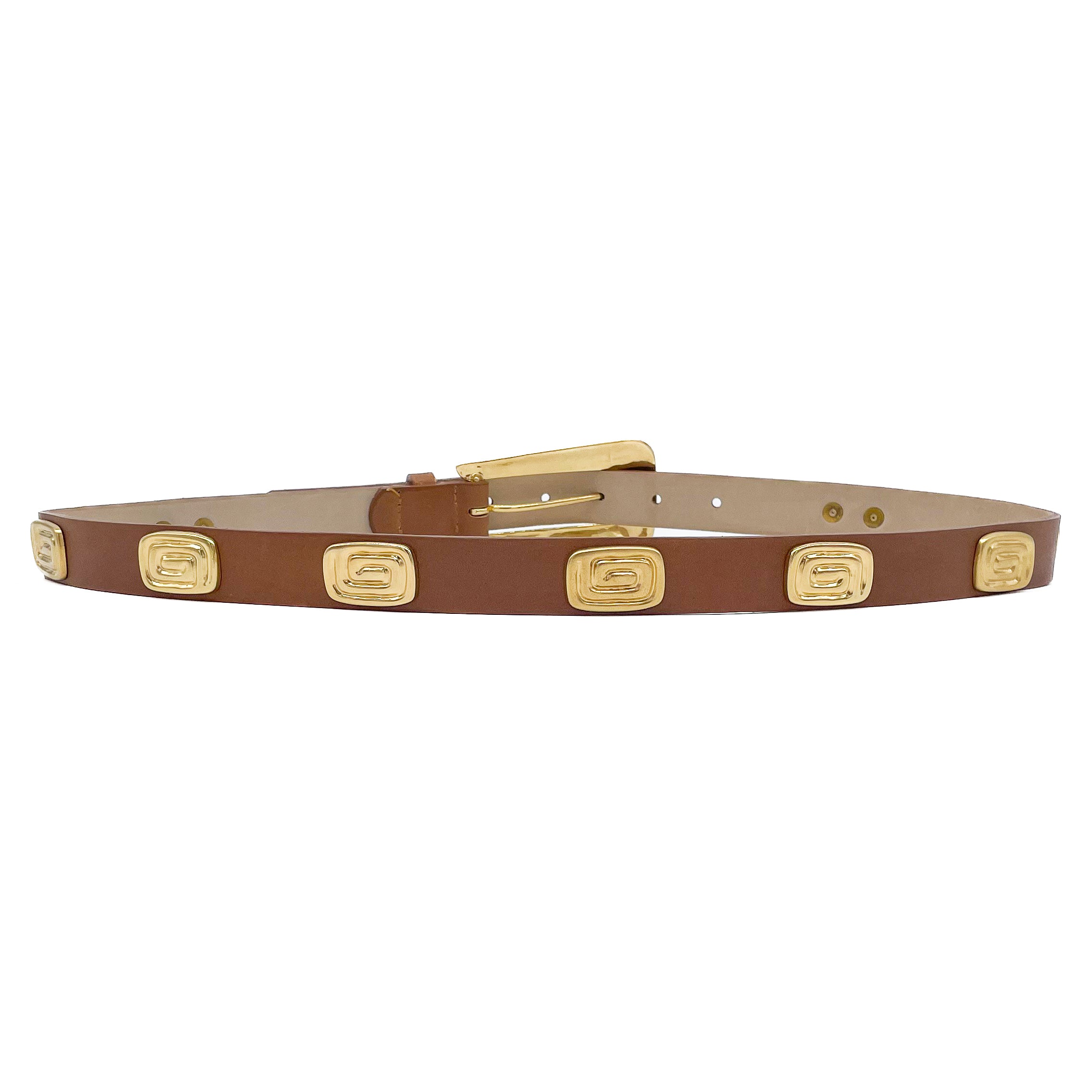 Streets Ahead Cleo Belt — tan leather with vintage gold hardware, handcrafted in Los Angeles