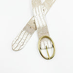 Adderley Belt - Ivory Croc Embossed Italian Leather Belt Sleek Brass Buckle - Streets Ahead