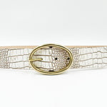 Adderley Belt - Ivory Croc Embossed Italian Leather Belt Sleek Brass Buckle - Streets Ahead