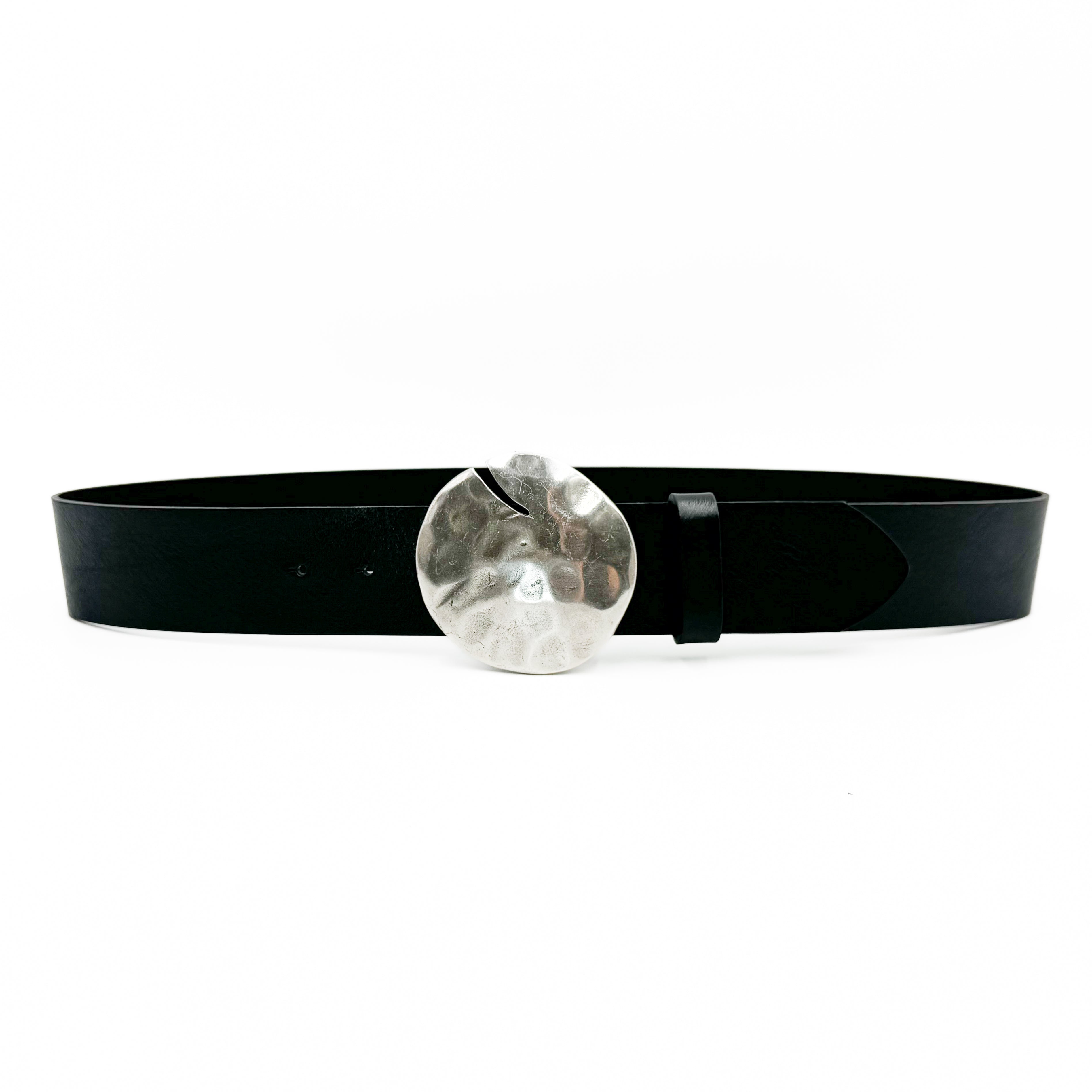 Ryan Belt - Chic Organic Shaped Silver Buckle Black Italian Leather ...