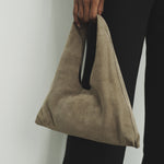 Mila Mini - Handheld Taupe Suede Italian Leather Handbag - Streets Ahead