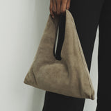 Mila Mini - Handheld Taupe Suede Italian Leather Handbag - Streets Ahead