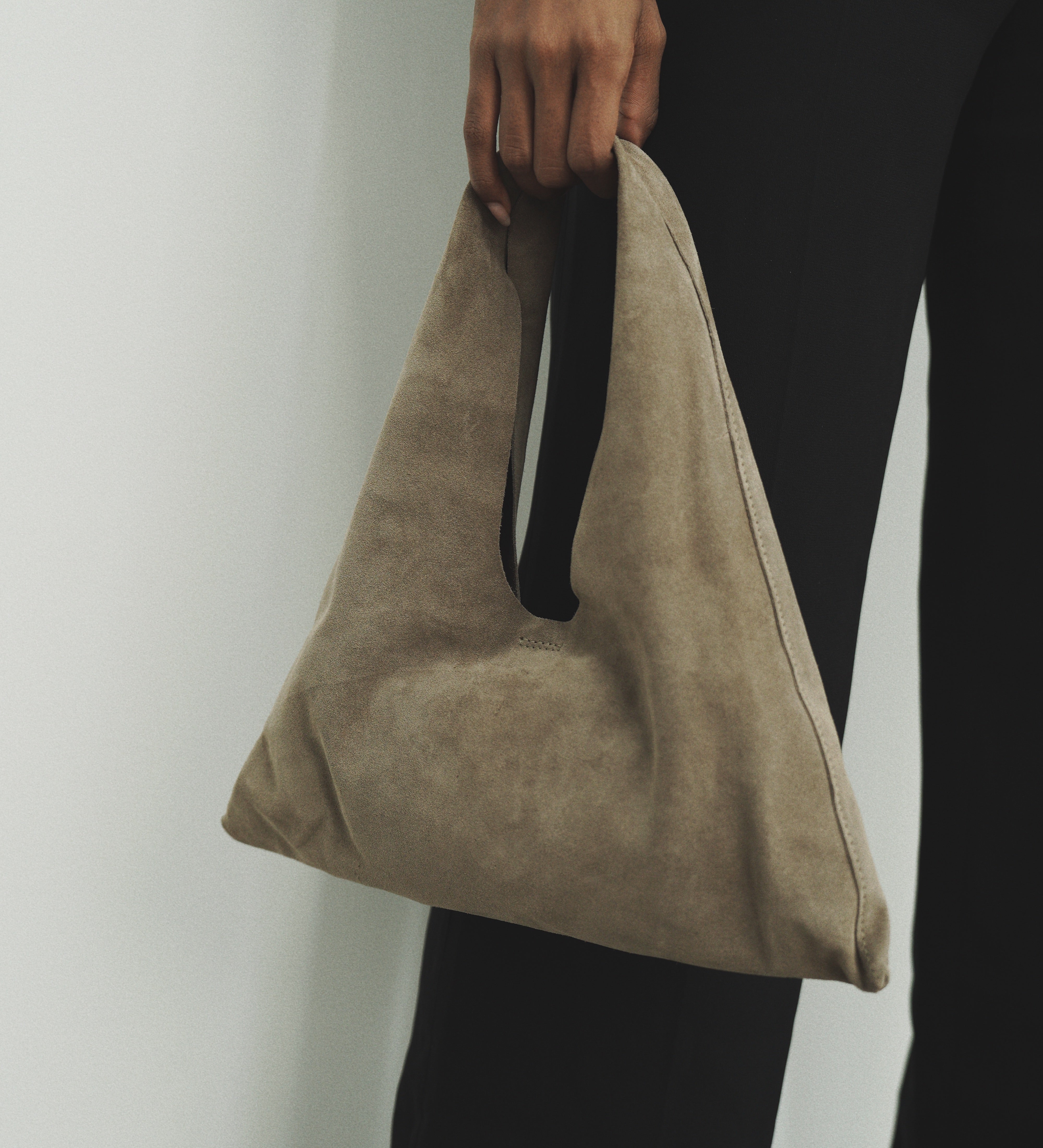 Mila Mini - Handheld Taupe Suede Italian Leather Handbag - Streets Ahead
