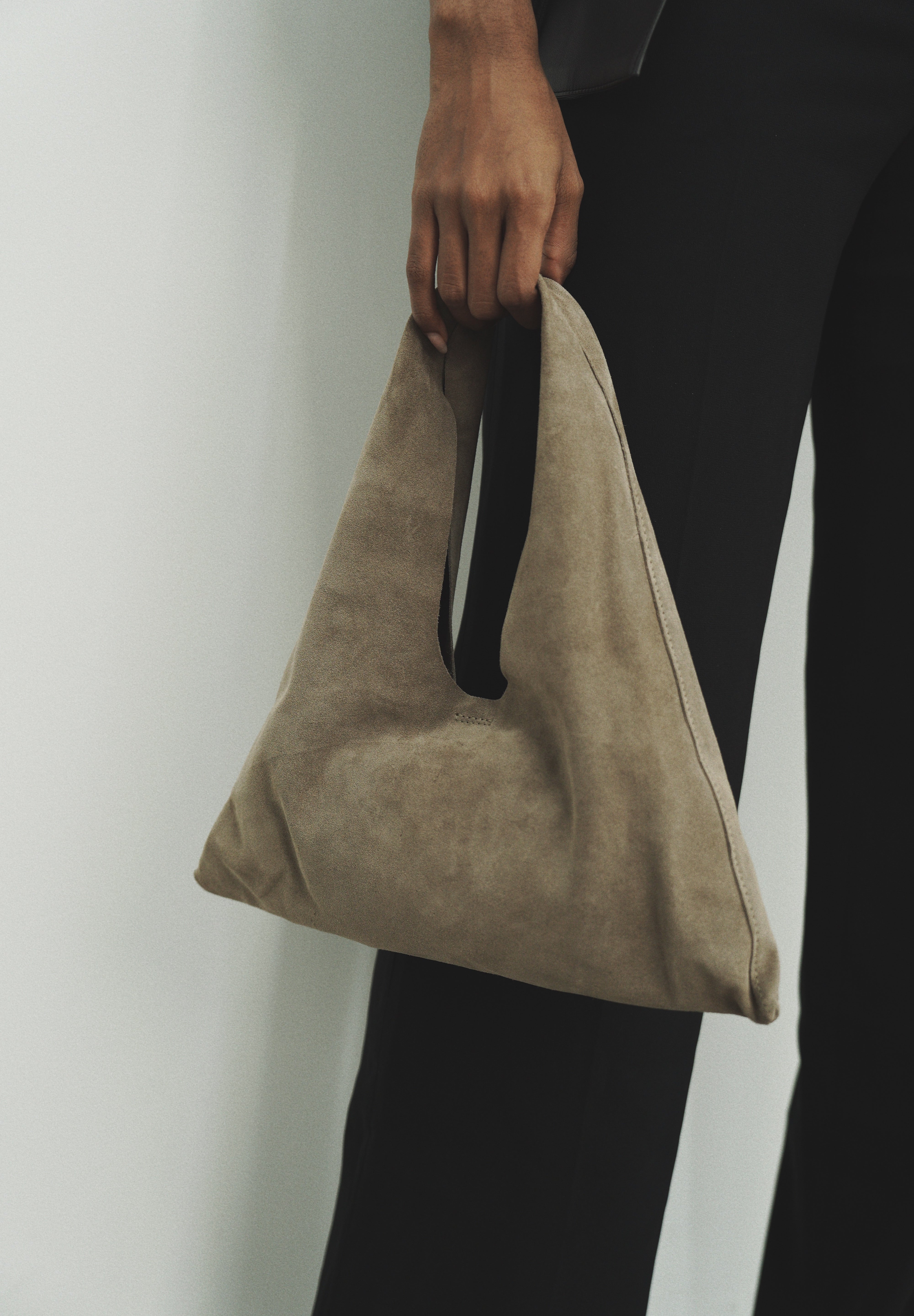 Mila Mini - Handheld Taupe Suede Italian Leather Handbag - Streets Ahead