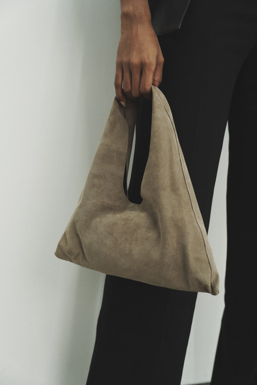 Mila Mini - Handheld Taupe Suede Italian Leather Handbag - Streets Ahead