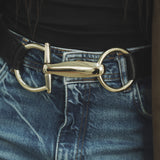 Clement Belt - Large Gold Statement Hook Closure Black Leather Belt - Streets Ahead