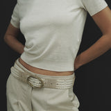 Adderley Belt - Ivory Croc Embossed Italian Leather Belt Sleek Brass Buckle - Streets Ahead