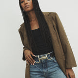 Clement Belt - Large Gold Statement Hook Closure Black Leather Belt - Streets Ahead