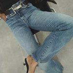 Clement Belt - Large Gold Statement Hook Closure Black Leather Belt - Streets Ahead