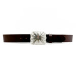 Cassey - Brown Italian Leather Belt Unique Silver Buckle - Streets Ahead