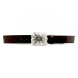 Cassey - Brown Italian Leather Belt Unique Silver Buckle - Streets Ahead