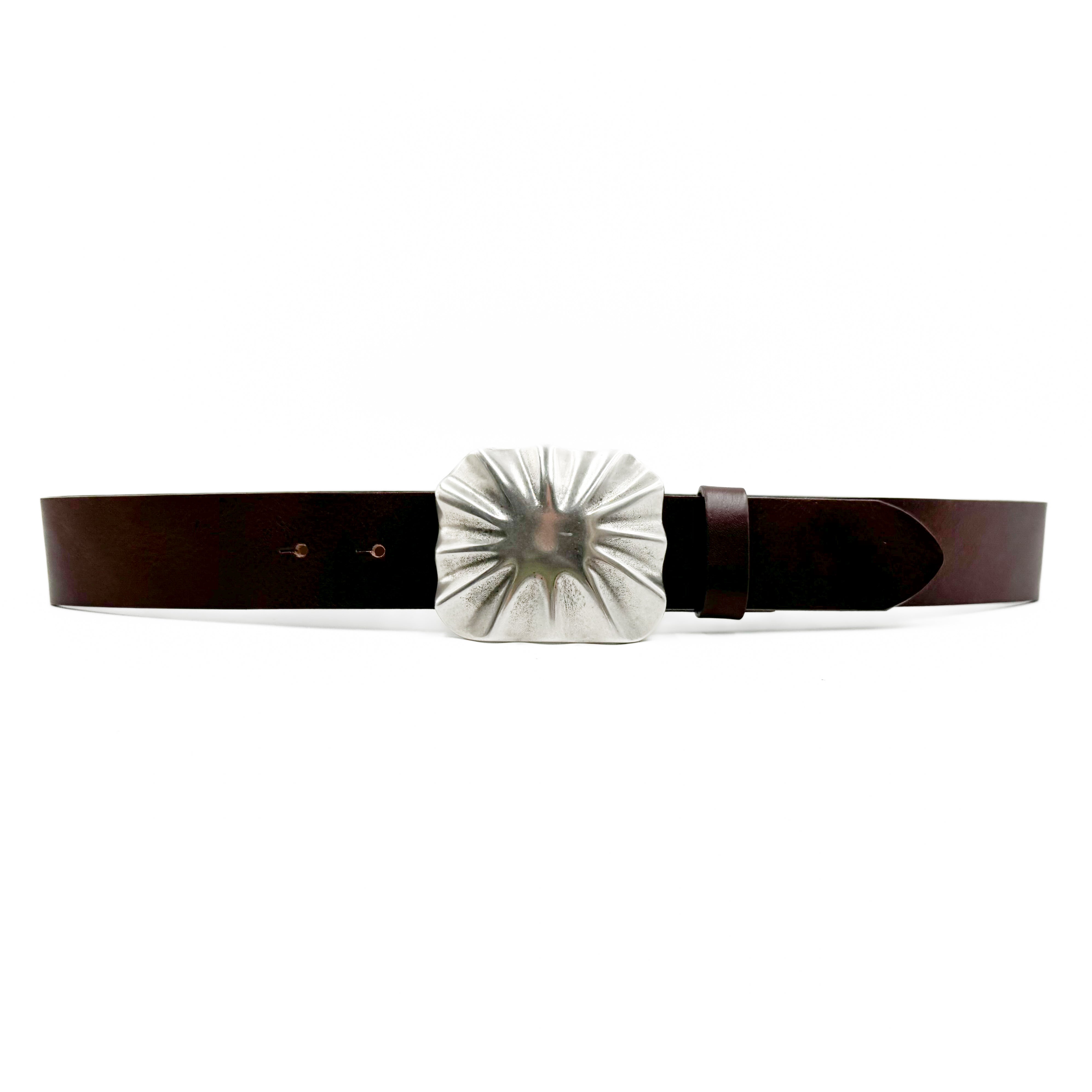 Cassey - Brown Italian Leather Belt Unique Silver Buckle - Streets Ahead