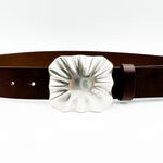 Casey - Brown Italian Leather Belt Unique Silver Buckle - Streets Ahead