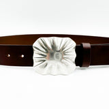 Casey - Brown Italian Leather Belt Unique Silver Buckle - Streets Ahead