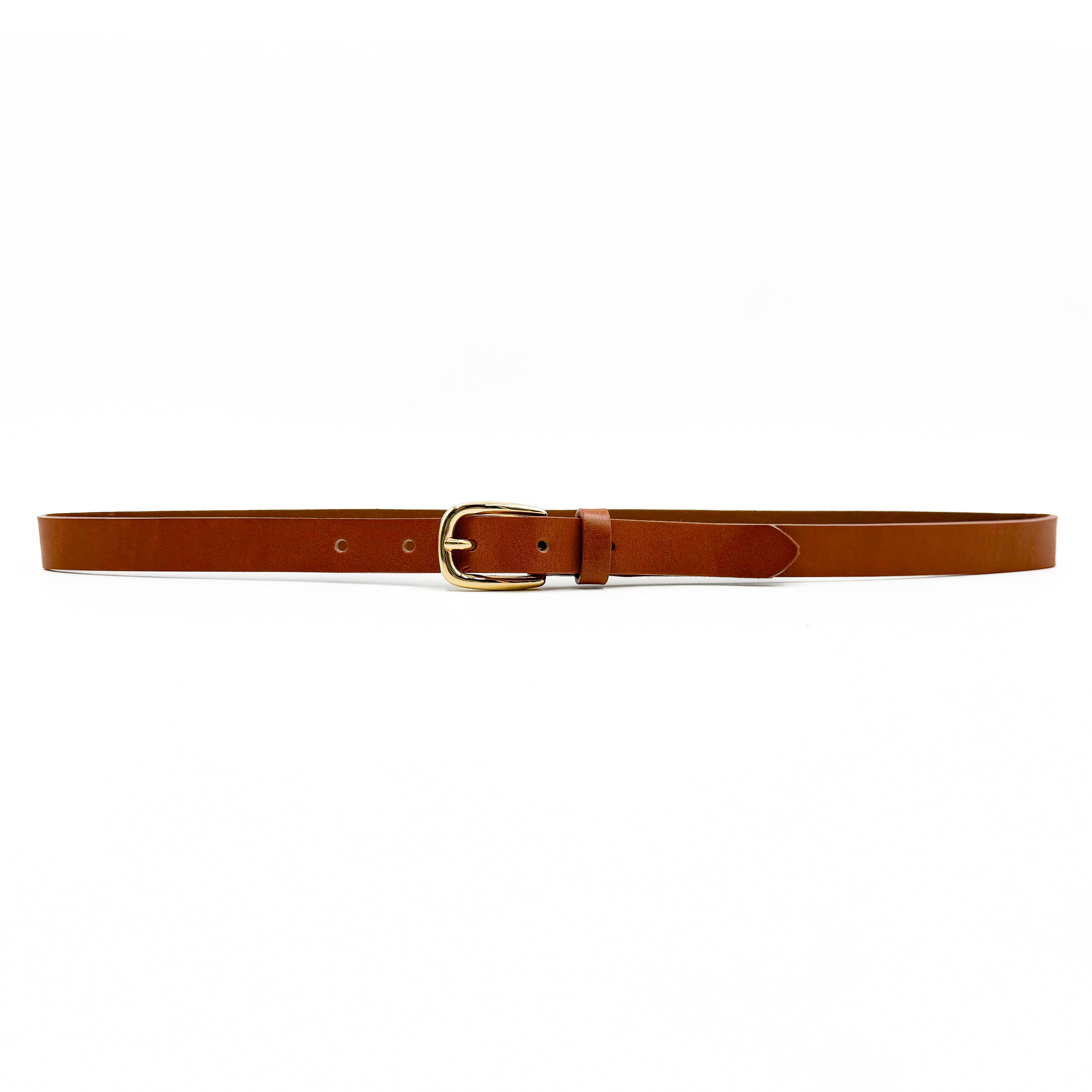 Millie Belt - Classic Tan Italian Leather Gold Buckle Narrow Belt - Streets Ahead