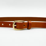 Millie Belt - Classic Tan Italian Leather Gold Buckle Narrow Belt - Streets Ahead