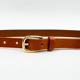 Millie Belt - Classic Tan Italian Leather Gold Buckle Narrow Belt - Streets Ahead