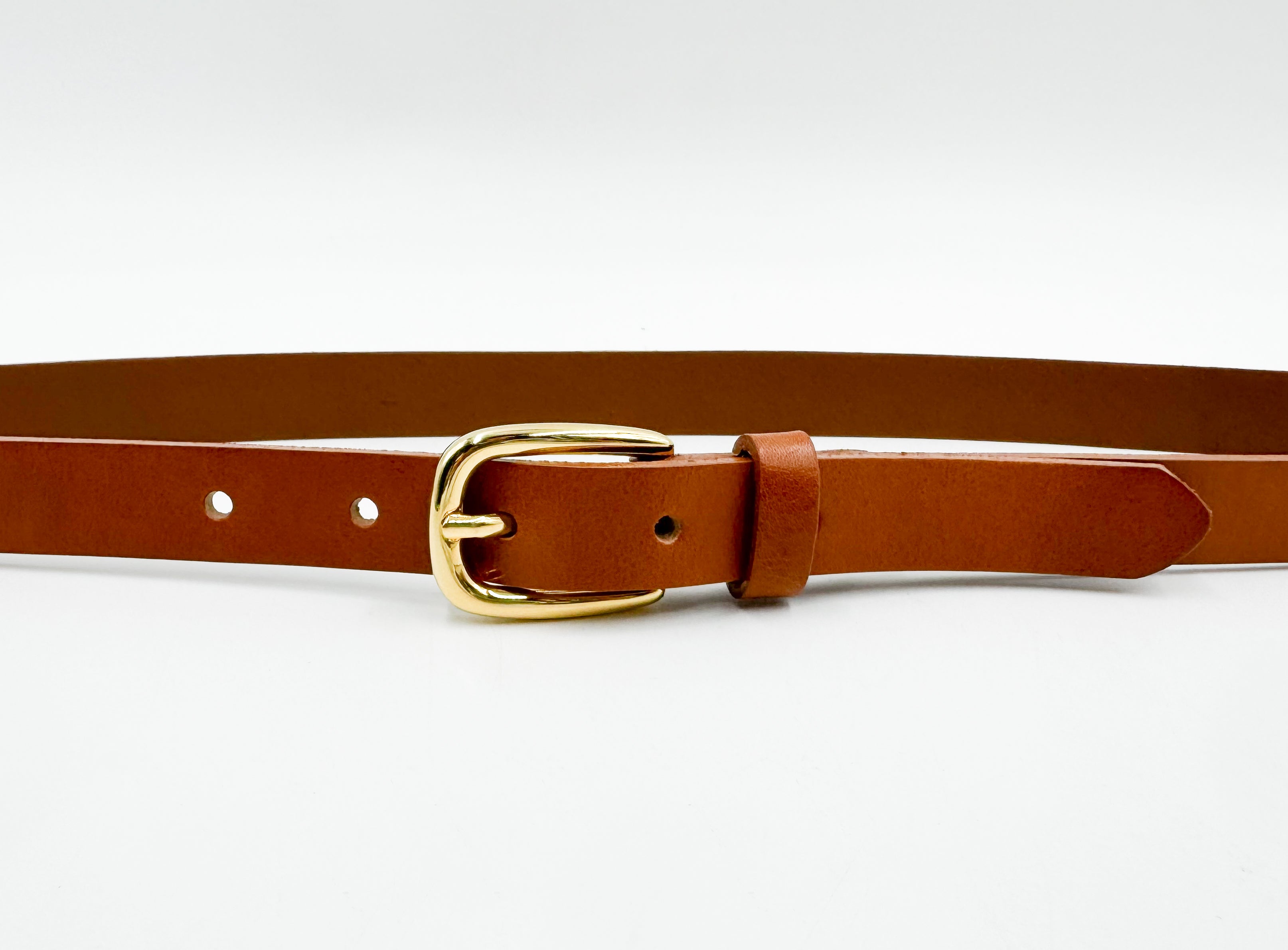 Millie Belt - Classic Tan Italian Leather Gold Buckle Narrow Belt - Streets Ahead