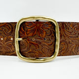 Marley Belt - Wide Waist Western Style Cognac Tooled Italian Leather Belt - Streets Ahead