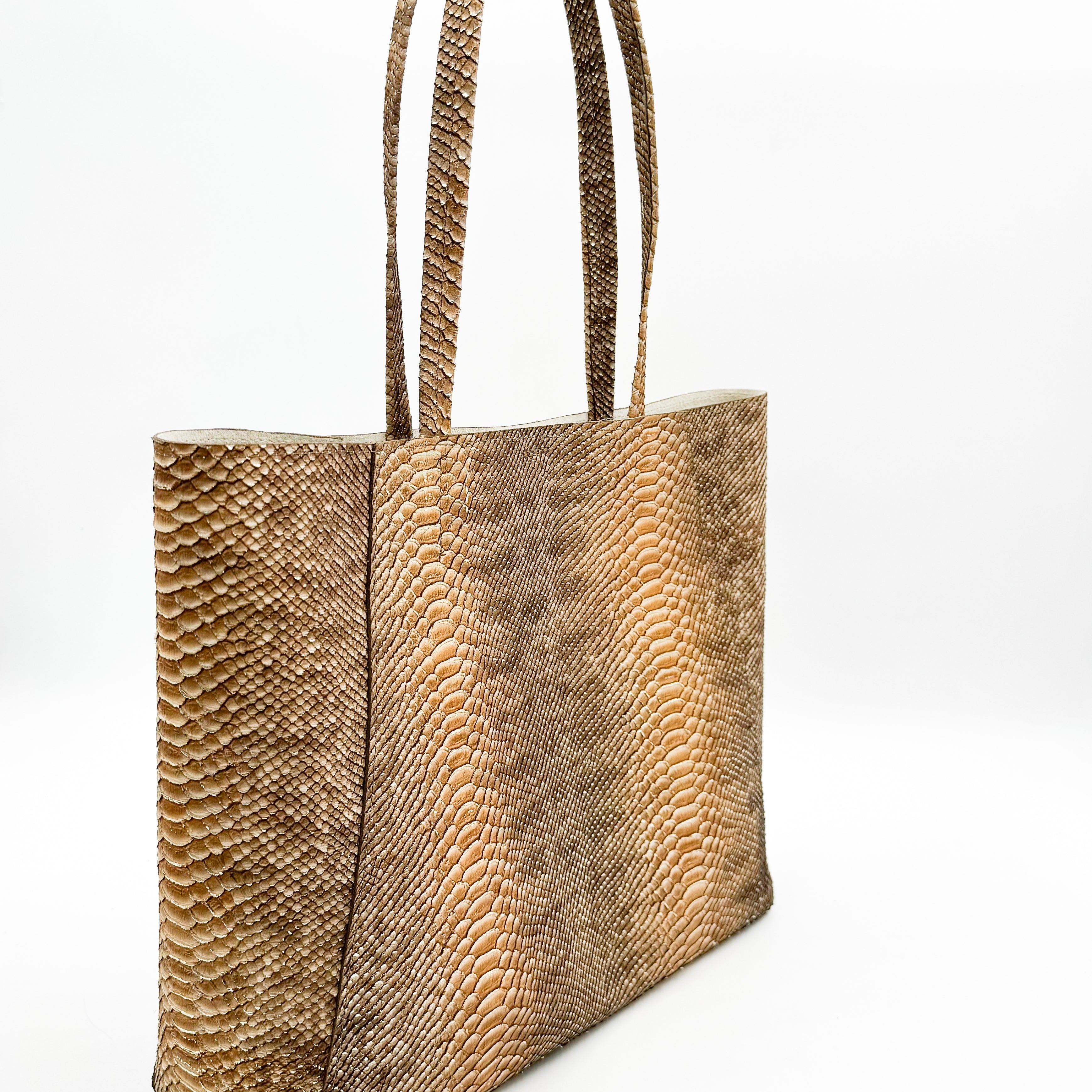 Yara Tote - Tan Python Print - handbag - StreetsAheadInc