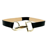 Clement Belt - Large Gold Statement Hook Closure Black Leather Belt - Streets Ahead