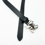 Bowie Belt - Bow Buckle Narrow Black Leather Belt - Streets Ahead