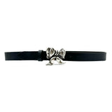 Bowie Belt - Bow Buckle Narrow Black Leather Belt - Streets Ahead