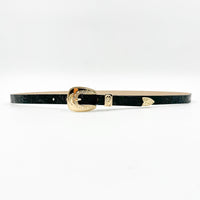 zoe roller belt black×gold Jade Belt - Western Style Black Tooled Leather Belt Gold