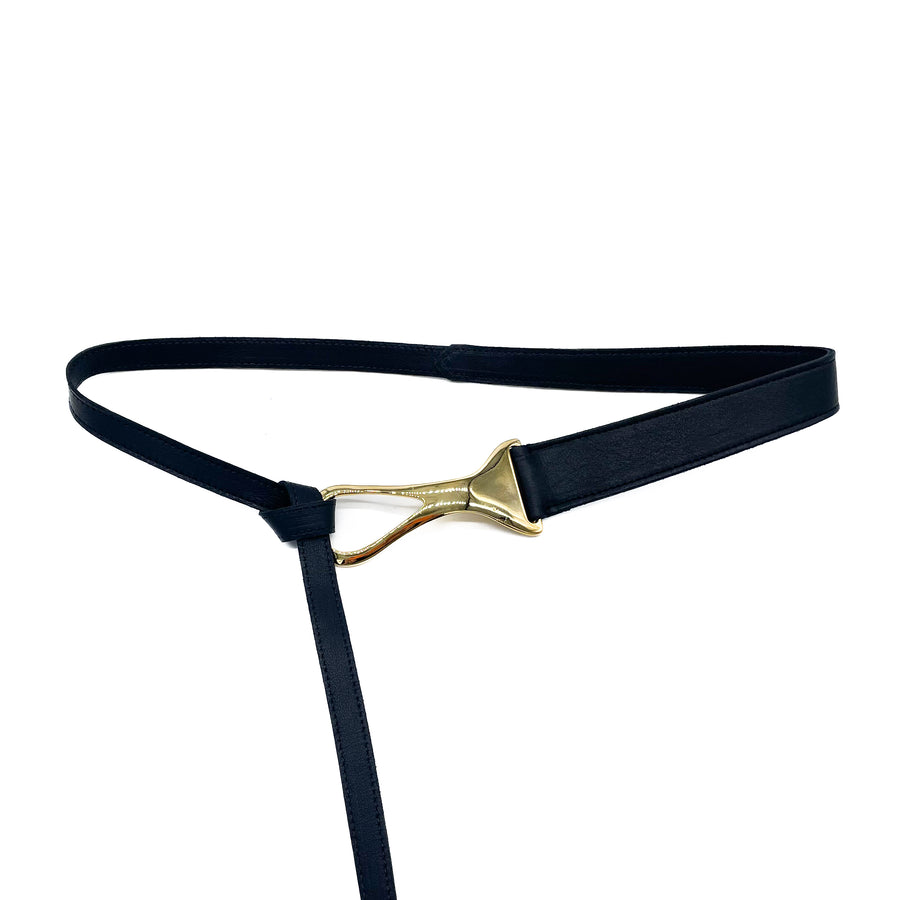 Carolina - Long Tie Black Leather Belt - Streets Ahead