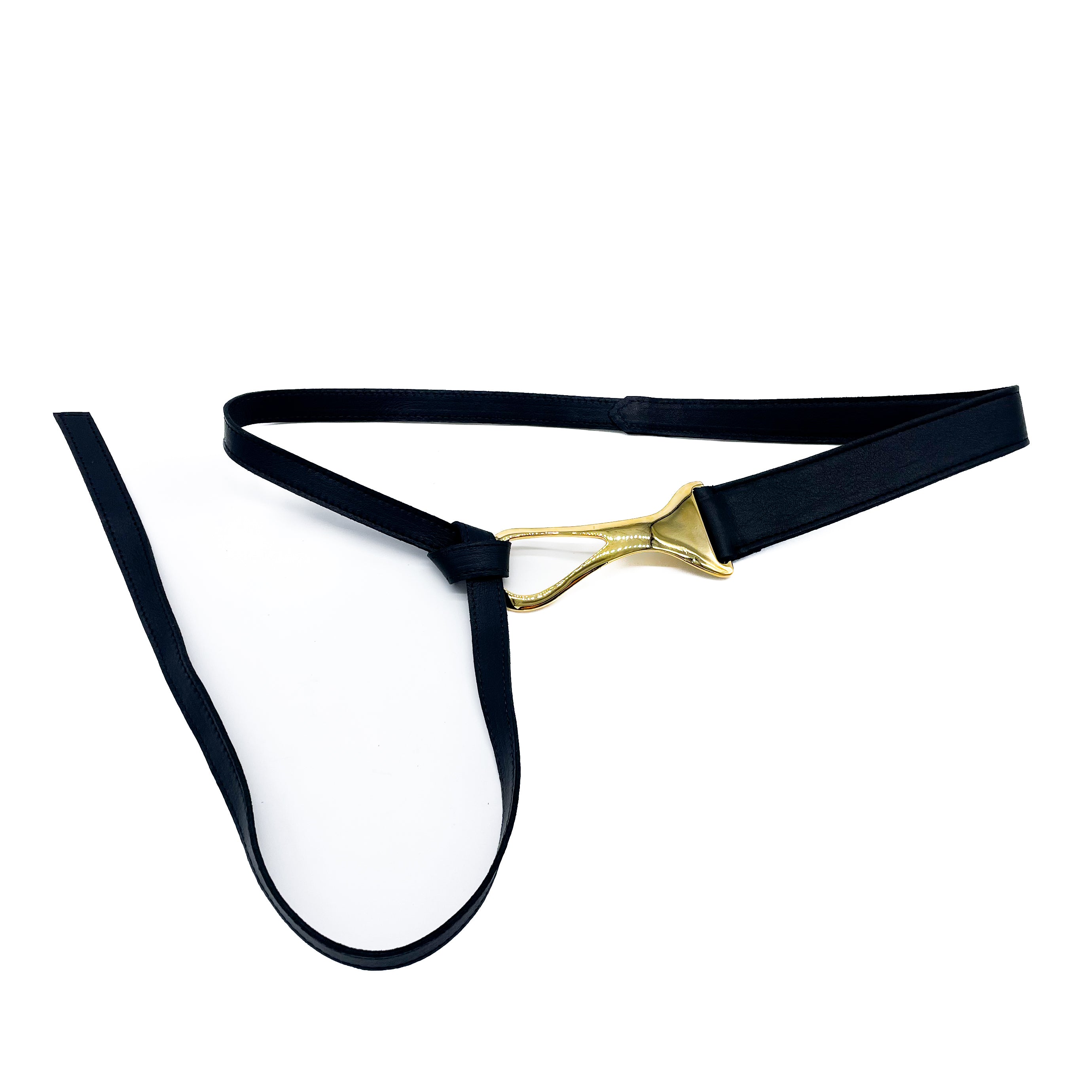 Carolina Tie Belt in smooth black Italian leather with gold hardware, Streets Ahead