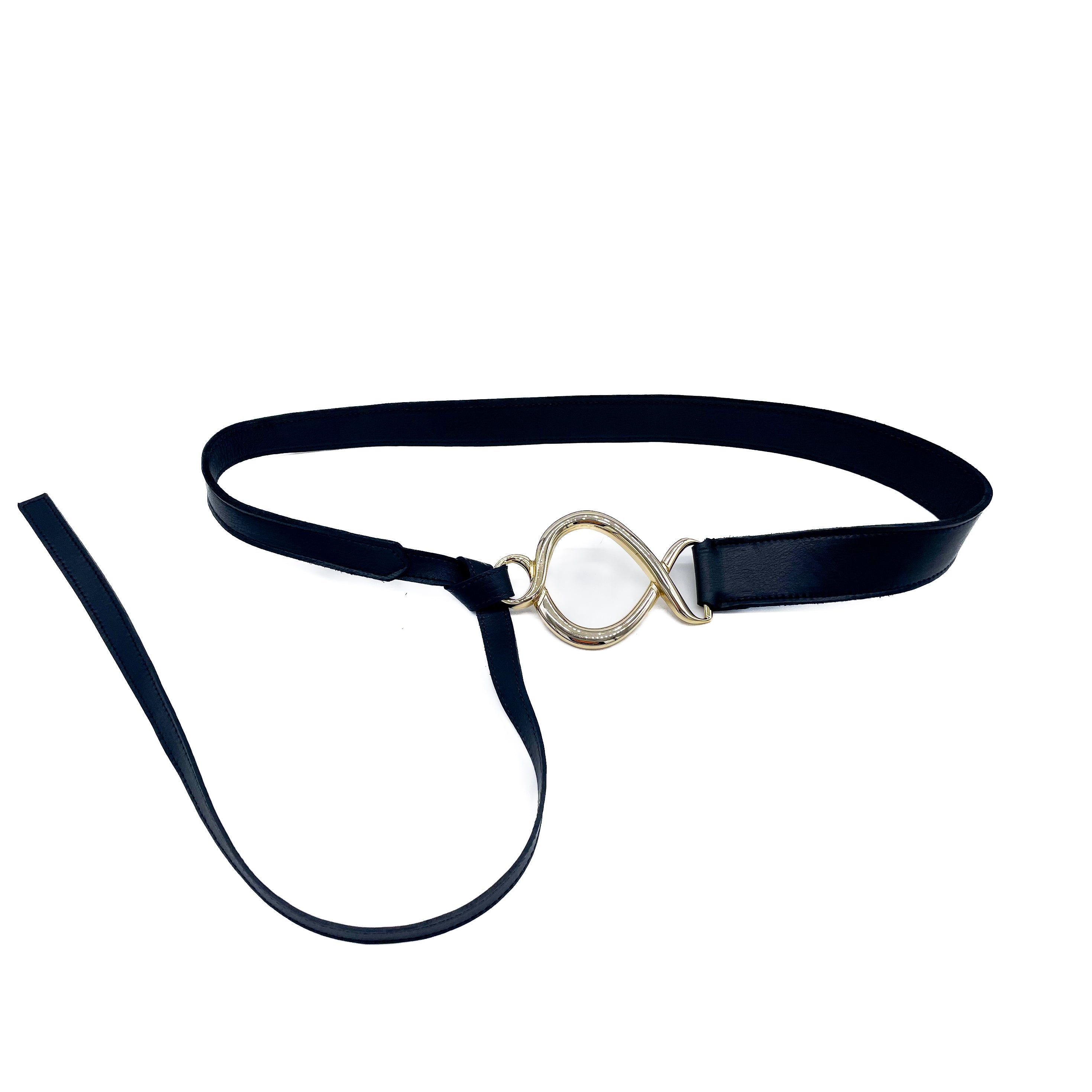 Celest - Long Tie Black Leather Belt - Streets Ahead