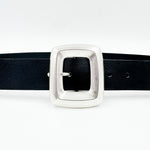 Stormi Belt - Chic Bold Silver Buckle Black Italian Leather Belt - Streets Ahead