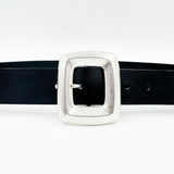 Stormi Belt - Chic Bold Silver Buckle Black Italian Leather Belt - Streets Ahead