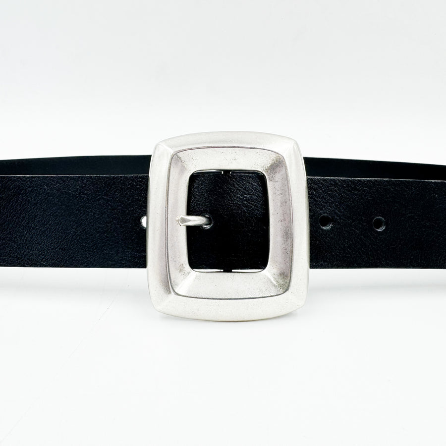 Stormi Belt - Chic Bold Silver Buckle Black Italian Leather Belt - Streets Ahead