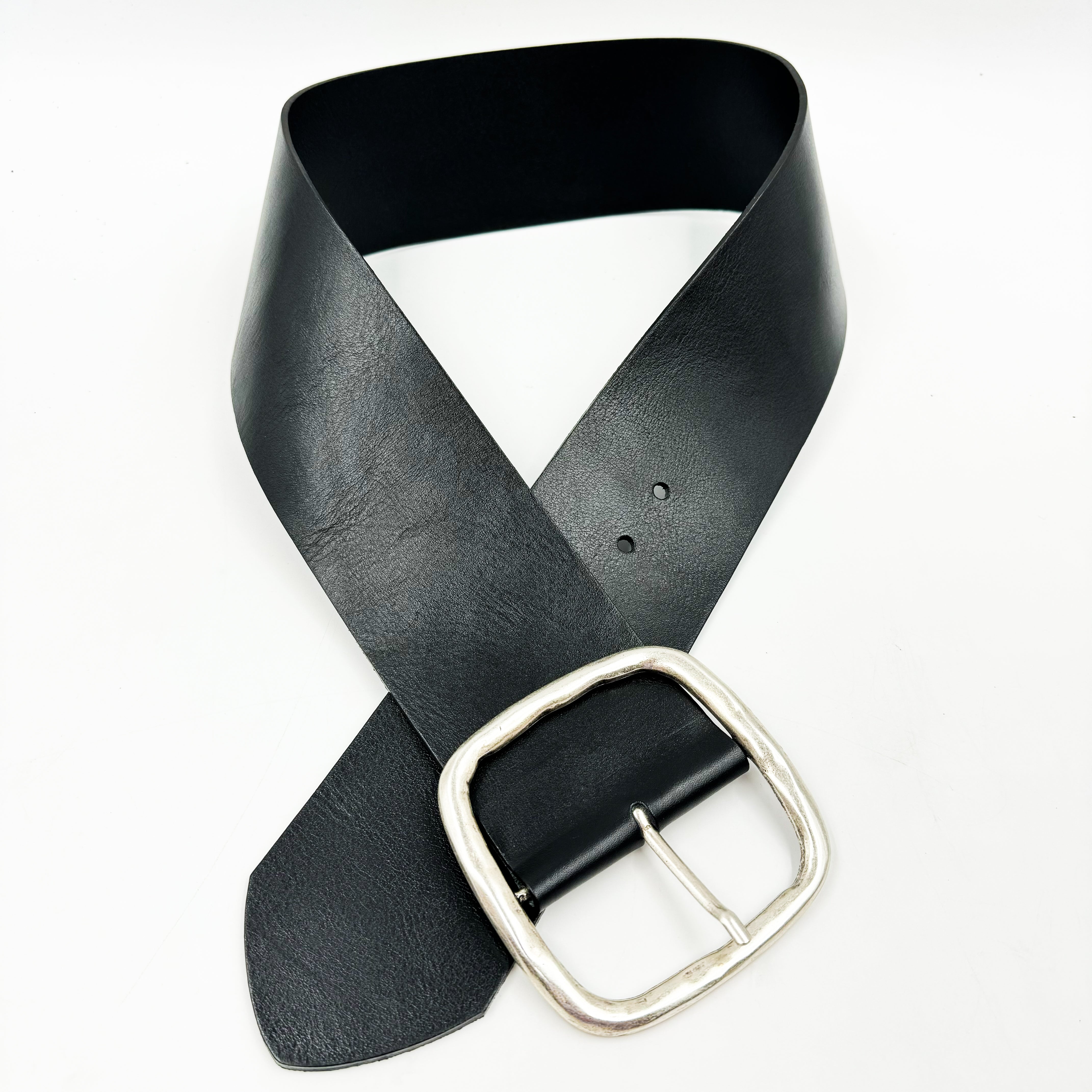 Freya Belt - Wide Waist Black Italian Leather Bold Style Belt - Streets Ahead