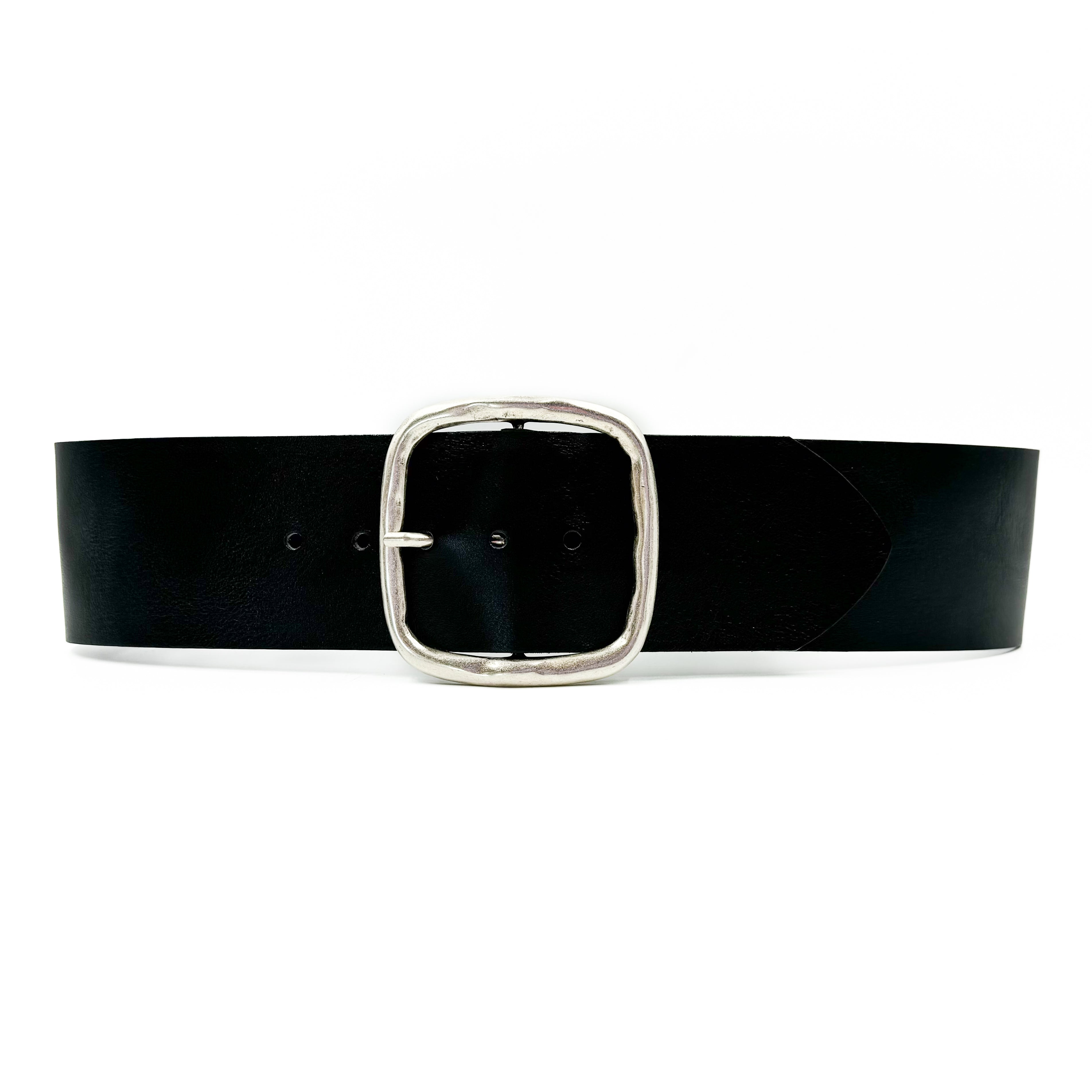 Freya Belt - Wide Waist Black Italian Leather Bold Style Belt - Streets Ahead