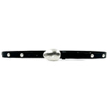 Vera Belt - Silver Bean Buckle Black Leather Narrow Belt - Streets Ahead