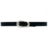 Gwen Belt - Black Embossed Leather Jean Belt Oval Silver Buckle - Streets Ahead