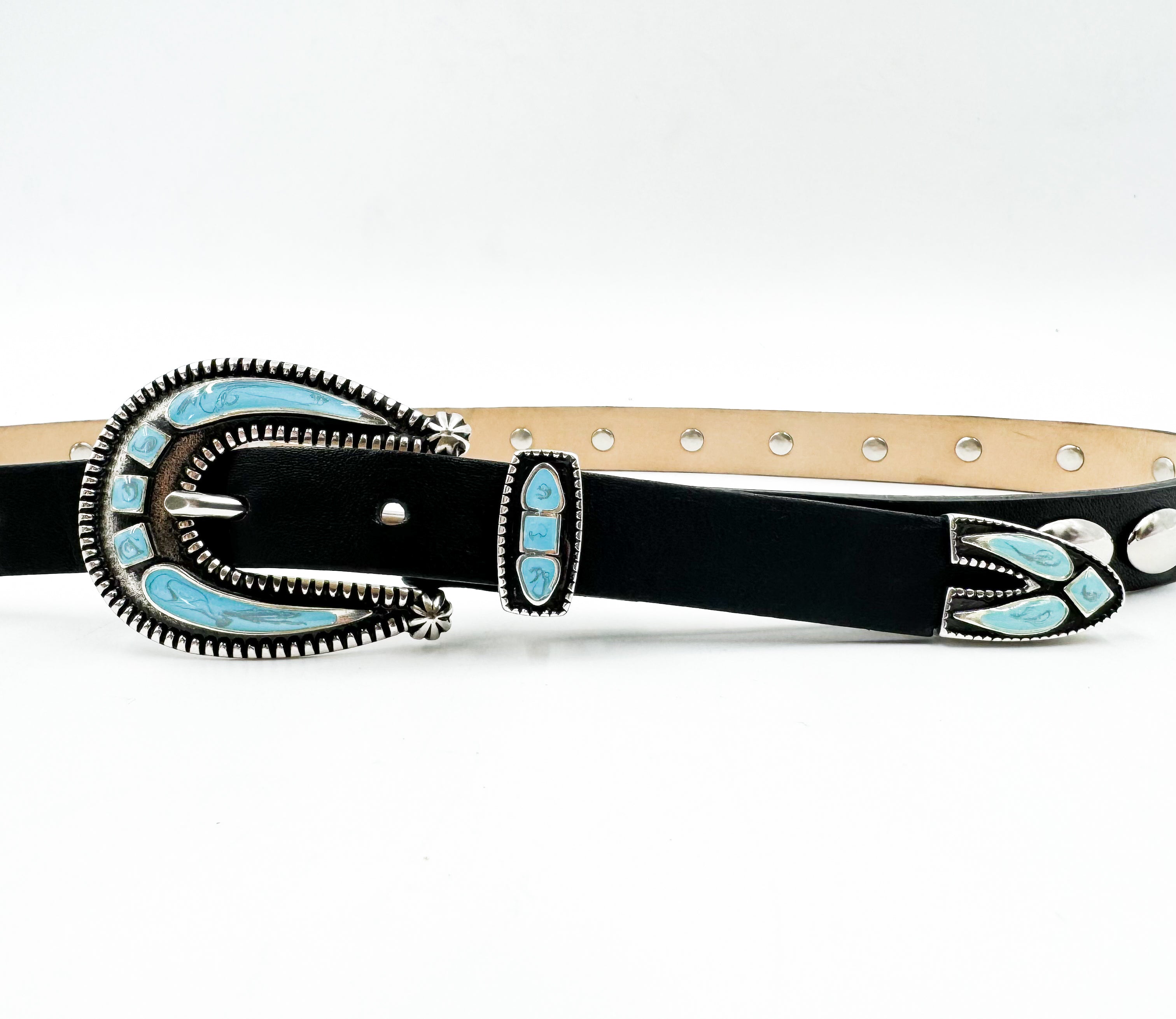 Xena Belt - Western Style Black Italian Leather Belt Silver Buckle Set - Streets Ahead